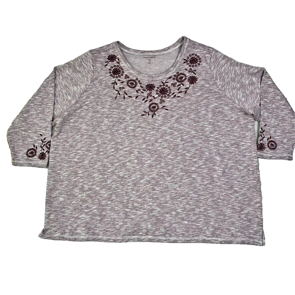 Woman Within Tee Sweatshirt Top 34 36 4X Scoop Neck Floral Embroidered Pullover